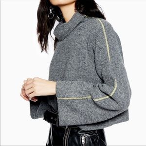 Topshop roll neck grey contrast stitch cropped sweater size 6/S